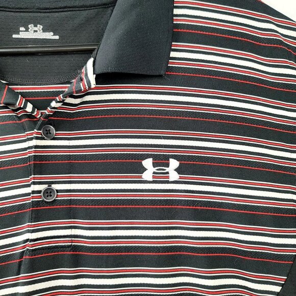 Under Armour Mens XL Striped Polo Shirt Black Red Performance Golf Apparel - Picture 3 of 9
